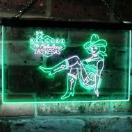 Advertising lighting ADVPRO Cowgirl Welcome to Las Vegas Beer Bar Display Dual Color LED Neon Sign White & Green 12 x 8.5 st6s32-i2737-wg