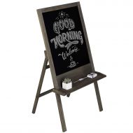 MyGift Rustic Dark Brown A-Frame Chalkboard Sign Easel with Folding Front Shelf