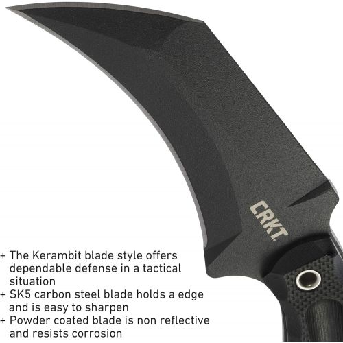 컬럼비아 Columbia River Knife & Tool CRKT Du Hoc Fixed Blade Knife with Sheath: Forged by War, Powder Coated SK5 Steel, Karambit Blade, G10 Handle, Molle Compatible Sheath 2630
