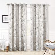 DriftAway Mackenzie ThermalRoom Darkening Grommet Unlined Window Curtains, Blossom Floral Pattern, Living Room, Bedroom, Energy Efficient, Set of Two Panels (BlueGray, 52X84)