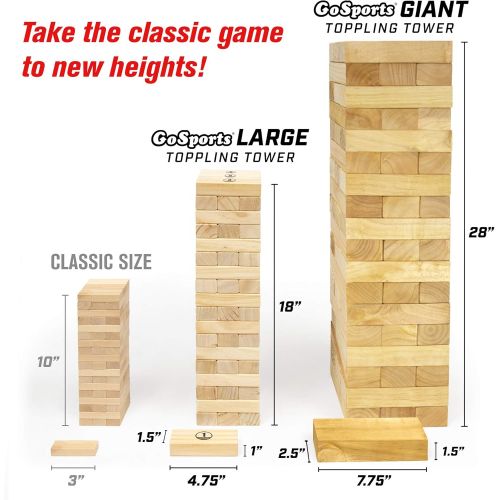  GoSports Giant Wooden Toppling Tower (stacks to 5+ feet) | Includes Bonus Rules with Gameboard | Made from Premium Pine Blocks