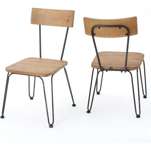  GDF Studio Owen Light Wood and Black Metal Frame Chairs (Set of 2)