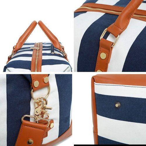  BTOOP Weekend Overnight Travel Bag for Women Ladies Canvas Carry on Tote Duffel Bags (Blue stripe-5)