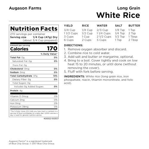  Augason Farms Long Grain White Rice Emergency Food Storage 28 Pound Pail