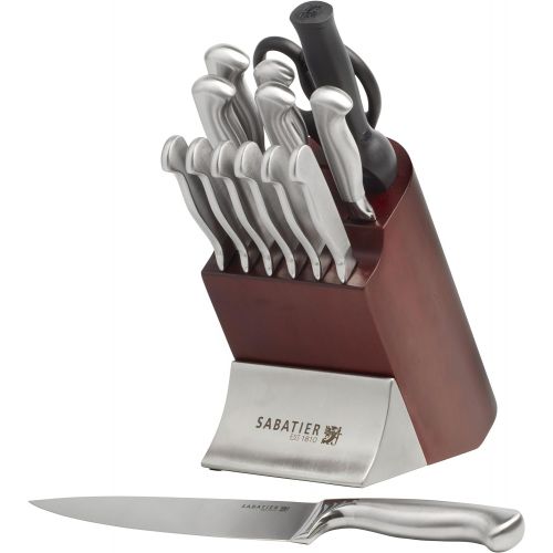  Sabatier 15-Piece Stainless Steel Hollow Handle Knife Block Set, Acacia