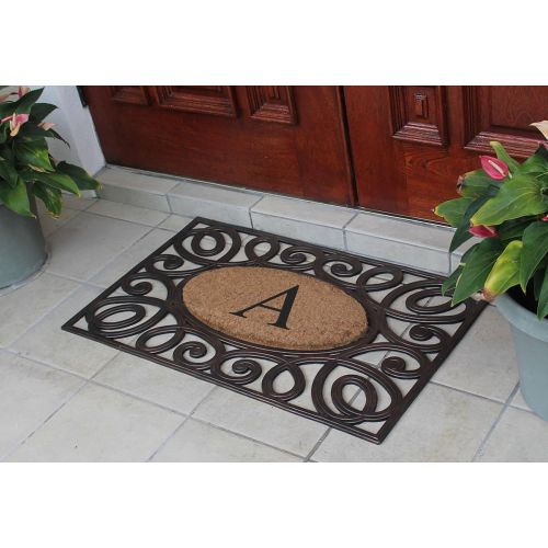  A1 HOME COLLECTIONS Rubber and Coir Elegant Circles Princess Large Doormat Monogrammed (23x38 inches)-Monogrammed A