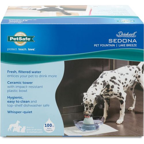  PetSafe Drinkwell Sedona Dog and Cat Water Fountain, Ceramic and BPA-Free Plastic Pet Drinking Fountain, 100 oz. Water Capacity