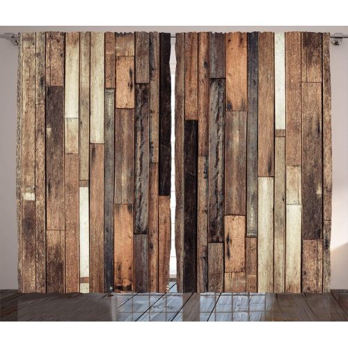  Ambesonne Rustic Curtains Decor, Old Wooden Barn Door of Farmhouse Oak Countryside Village Board Rural Life Photo Print, Living Room Bedroom Window Drapes 2 Panel Set, 108 W X 90 L