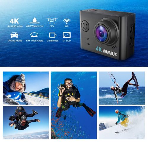  WiMiUS Action Cam 4K WiFi Action Kamera 40M Unterwasserkamera(2 Batterie, Transporttasche und kostenlose Accessoires)