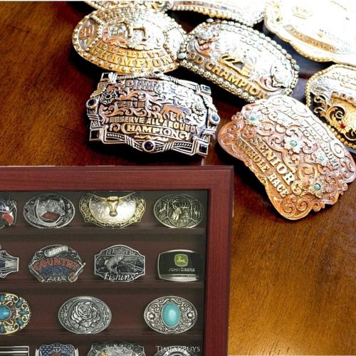  TIMELYBUYS Cherry Wood Wall Belt Buckle Display Case with Five Rows for Collectible Belt Buckles