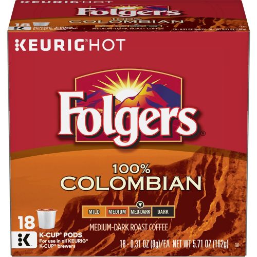  FOLGERS K CUPS Folgers 100% Colombian Coffee, Medium Roast, K-Cup Pods for Keurig K-Cup Brewers, 18-Count (Pack of 4)