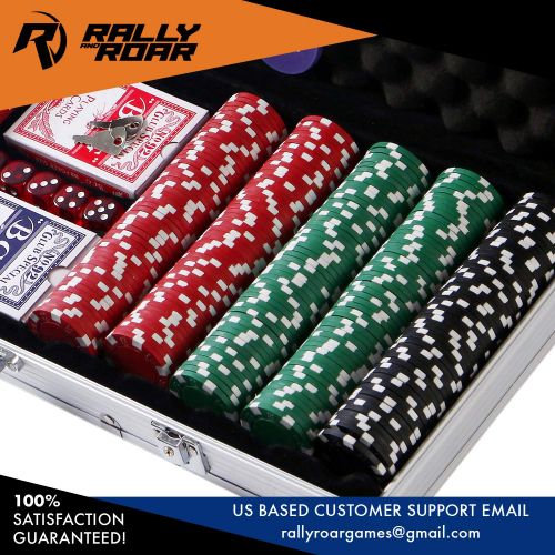  Rally and Roar Professional 500 Chips (11.5g) Poker Set with Case by Rally & Roar - Complete Poker Playing Game Sets with 500 Casino Style Chips, Cards, Dice, Aluminum Case & Keys: Texas Hold’Em,