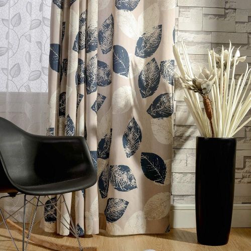  VOGOL Fashionable Window Curtains,70%-80% Light Shading,not Easy to Shrink The Distortion (2 Panels,Navy Leaves,52x96Inch)