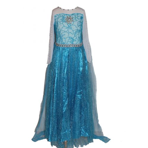  Maxi Real Snow Queen Elsa Dress Costume for Girls 3-9 Years (L)