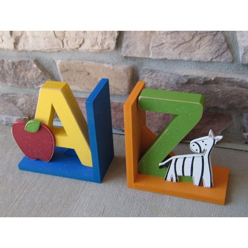  Lisabees Craft and Design A to Z bookends for children library, bookshelf, Apple, Zebra