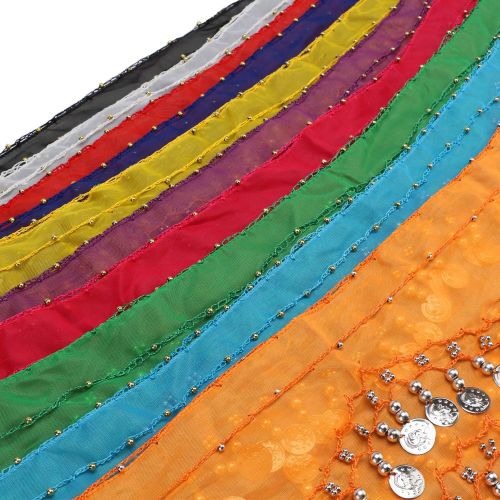  DROK Belly Dance Skirt, 10PCSLOT Hip Scarves for Belly Dancing with 128-Gold Coins, Waist Costume Belt Chiffon Dangling Belly Dance Sequins Hip Scarfs