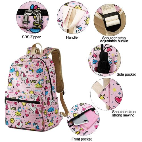  BTOOP Girls School Backpack Teens Bookbag fit 15 inch Laptop Kids Travel Daypack (Pink-T024-1)