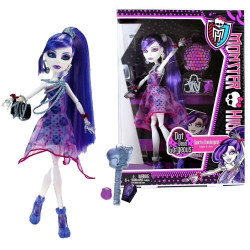 몬스터하이 Mattel Year 2011 Monster High Dot Dead Gorgeous Series 10 Inch Doll - SPECTRA VONDERGEIST Daughter of a Ghost with Purse, Cosmetic Mirror, Hairbrush and Doll Stand