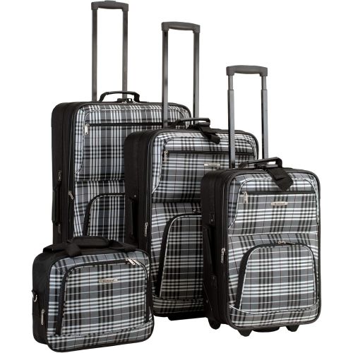  Rockland Fashion Softside Upright Luggage Set, Black Plaid, 4-Piece (14/20/24/28)