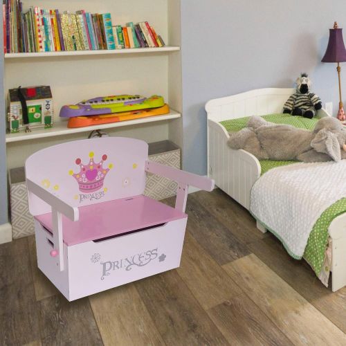  Bebe Style Wooden Princess Theme Convertible Toy Storage Bench Easy Assembly