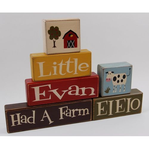  Blocks Upon A Shelf Personalized Name-Primitive Country Wood Stacking Sign Blocks Nursery Big Boy Farm Room Decor-Had A Farm EIEIO-Farmer Kids Decor