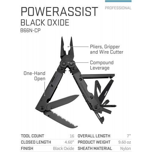 [아마존베스트]SOG Multitool Pliers - PowerAssist Black Oxide Multi Tool Pocket Knife and Utility Tool Set w/ 16 Lightweight Specialty Tools and EDC Sheath (B66N-CP)