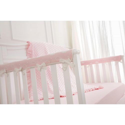  [아마존베스트]American Baby Company 2 Pack Heavenly Soft Chenille Reversible Crib Rail Cover for Side Rails, 3D Cloud/Pink, Narrow for Rails Measuring up to 8 Around