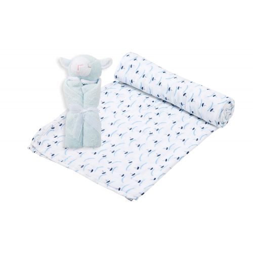  ANGEL DEAR Angel Dear Swaddle and Blankie Gift Set, Ditsy Boats with Blue Lamb