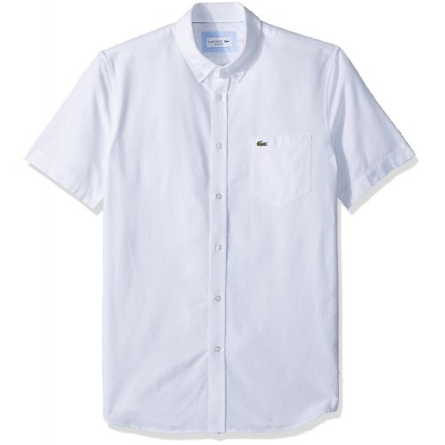라코스테 Lacoste Mens Short Sleeve Oxford Button Down Collar Regular Fit Woven Shirt