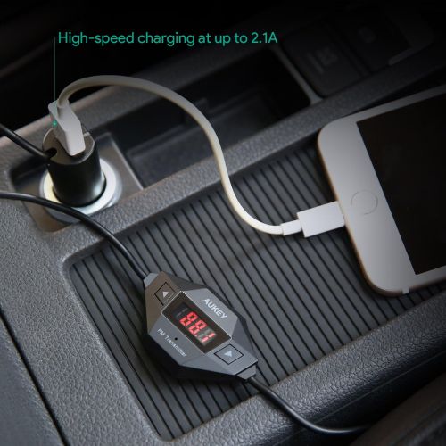  [아마존베스트]AUKEY FM Transmitter, Radio Adapter Car Kit with USB Car Charger, Compatible with iPhone 6 / 6 Plus / 6S / 6S Plus / Galaxy S8 / S8 Plus / S7 / S7 Edge