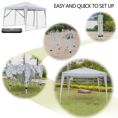  VINGLI 10 x 10 EZ POP UP Canopy Tent with 4 Removable Mesh Sidewalls,Shelter Anti-UV Anti-Mosquito, Screen House Family Party,Folding Instant Commercial Wedding Gauze Gazebo,Wheele