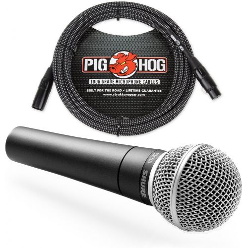  Shure SM58 Cardioid Vocal Microphone & Pig Hog Mic Cable, 20ft XLR - Bundle (Blue)