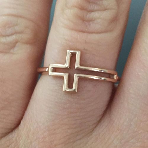  Outshine Designs Rose Gold Sideways Cross Ring - Solid 14K Rose Gold Cross Ring - Sideway Cross Ring - Dainty 14K Gold Cross Ring - Confirmation Gift For Her