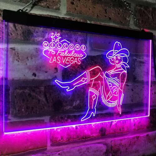  ADVPRO Cowgirl Welcome to Las Vegas Beer Bar Display Dual Color LED Neon Sign Red & Blue 12 x 8.5 st6s32-i2737-rb