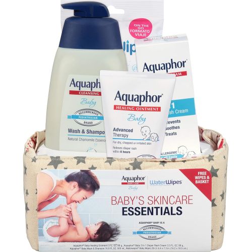  [아마존베스트]Aquaphor Baby Welcome Baby Gift Set - Free WaterWipes and Bag Included - Healing Ointment, Wash and Shampoo, 3 in 1 Diaper Rash Cream