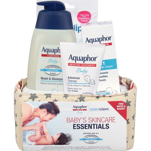  Aquaphor Baby Welcome Baby Gift Set - Free WaterWipes and Bag Included - Healing Ointment, Wash and Shampoo, 3 in 1 Diaper Rash Cream