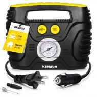 Kensun Portable Air Compressor Pump for Car 12V DC and Home 110V AC Swift Performance Tire Inflator 100 PSI for Car - Bicycle - Motorcycle - Basketball and Others with Analog Press