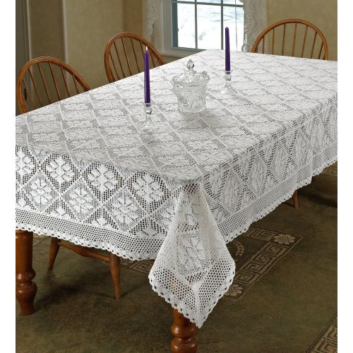  Violet Linen Stars Crochet Vintage Lace Design Oblong/Rectangle Tablecloth, 60 X 140, White