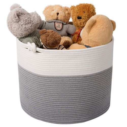  Goodpick Large Basket | Jumbo Woven Basket | Cotton Rope Basket | Baby Laundry Basket Hamper with Handles for Comforter, Cushions, Quilt, Toy Bins, Stuff Toy Baskets - Brown Stitch