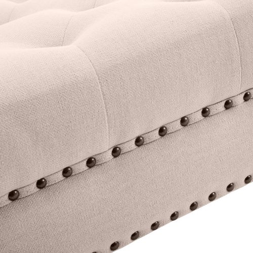  Belleze Square Ottoman Large Tufted Button Linen Fabric Bench Foot Nailhead Trim Stool with Rolling Wheels, Charcoal