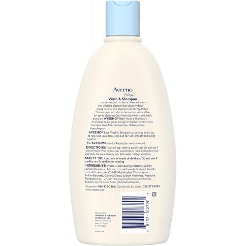  [아마존베스트]Aveeno Baby Gentle Wash & Shampoo with Natural Oat Extract, Tear-Free &, Lightly Scented, 18 fl. oz