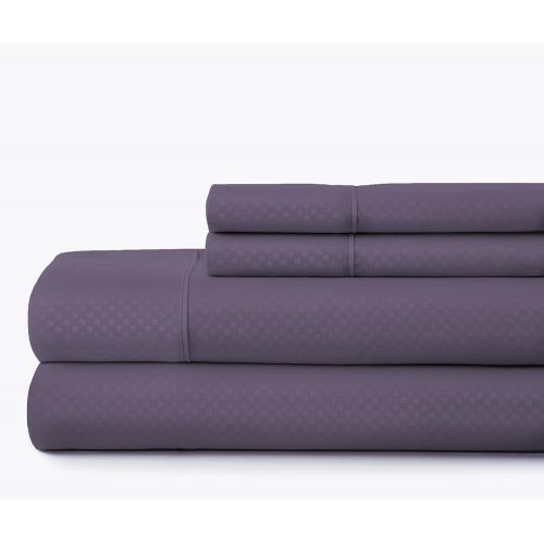 Ienjoy Home ienjoy Home Hotel Collection Embossed Checkered 4 Piece Sheet Set, Twin, Purple