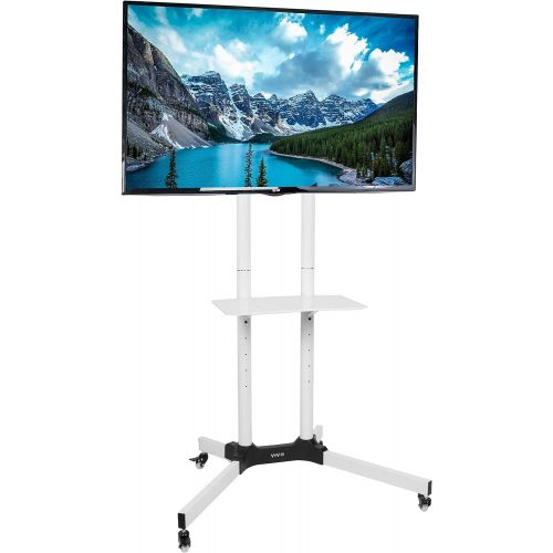 비보 VIVO Mobile TV Cart for 32-65 inch LCD LED Plasma Flat Panel Screen TVs up to 110 lbs | Pro Height Adjustable Rolling White Stand with Laptop Shelf, Locking Wheels - Max VESA 600x4