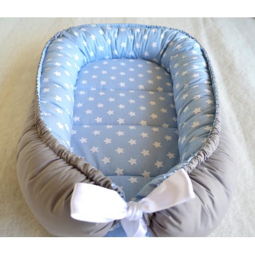  Handmade Baby Nest Bed Organic Babynest Blue and Grey Co Sleep Nest Newborn Boy Crib Pod Newborn Baby...