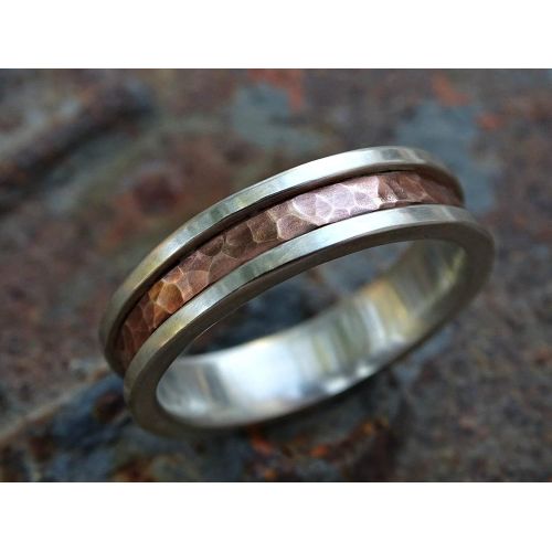  CrazyAss Jewelry Designs bold mens ring two tone, mens engagement ring rustic, unique wedding band bronze silver, mens wedding ring silver bronze anniversary gift