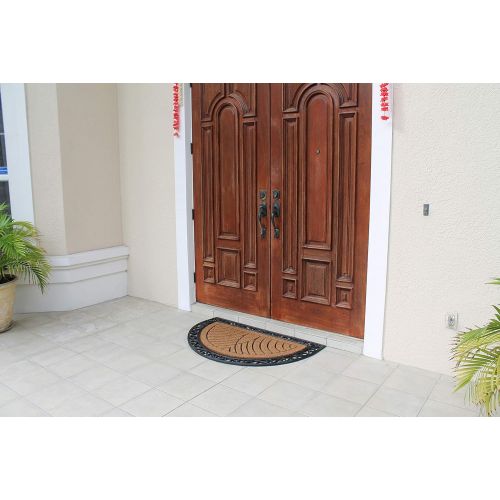  A1 Home Collections A1HC Half Round Rubber and Coir Doormat | 30 x 48 Inch | Standard Double Doormat With Classic Black Color | Large Size Doormat |Rubber Backed | Outdoor Mat | Durable and Long Lasti