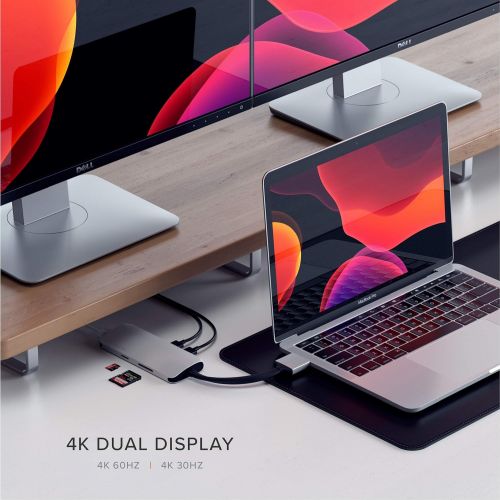 사테치 [아마존 핫딜] Satechi Type-C Dual Multimedia Adapter with Dual 4K HDMI, USB-C PD, Gigabit Ethernet, Micro/SD Card Readers, USB 3.0 - Compatible with 2019 MacBook Pro, 2018 MacBook Air, 2018 Mac