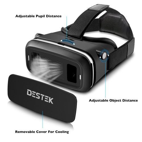  DESTEK V2 Virtual Reality Headset for Immersive 360° 3D VideosGames in iPhone & Android Smartphones with 4-5.7 inch Screen