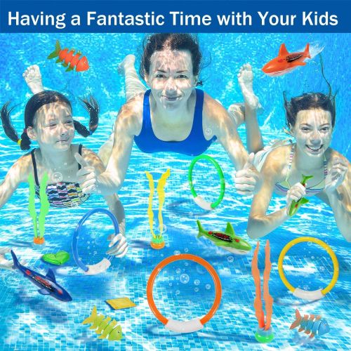  UNEEDE 26PCS Diving Pool Toys Underwater Swimming Pool Toys Including (4) Diving Rings (4) Toypedo Bandits (3) Stringy Octopus (3) Diving Fish and (12) Treasures Gift Set for Kids,