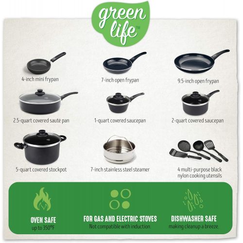  GreenLife Soft Grip 16pc Ceramic Non-Stick Cookware Set, Turquoise - CC001007-001